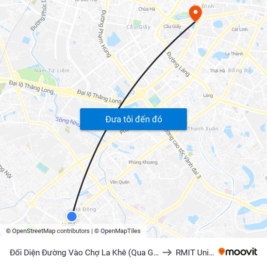 Đối Diện Đường Vào Chợ La Khê (Qua Ga Metro La Khê) - 405 Quang Trung (Hà Đông) to RMIT University Hanoi map