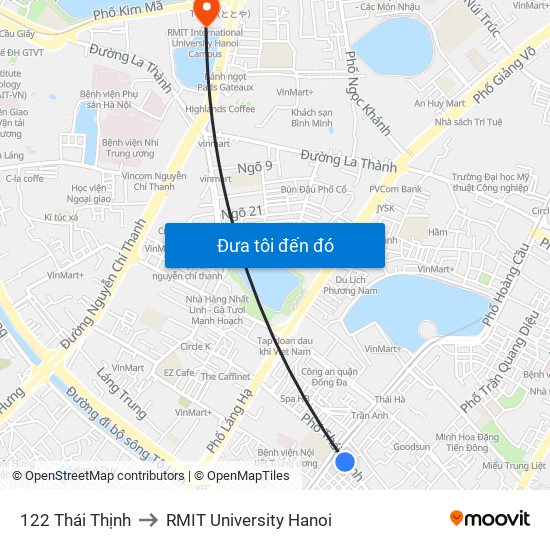 122 Thái Thịnh to RMIT University Hanoi map