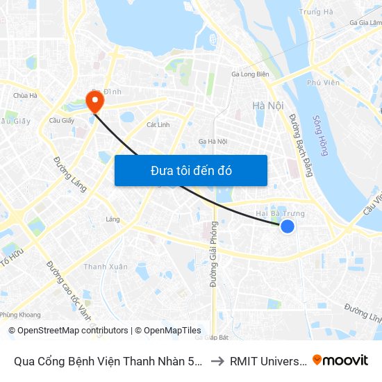 Qua Cổng Bệnh Viện Thanh Nhàn 50m - 42 Thanh Nhàn to RMIT University Hanoi map