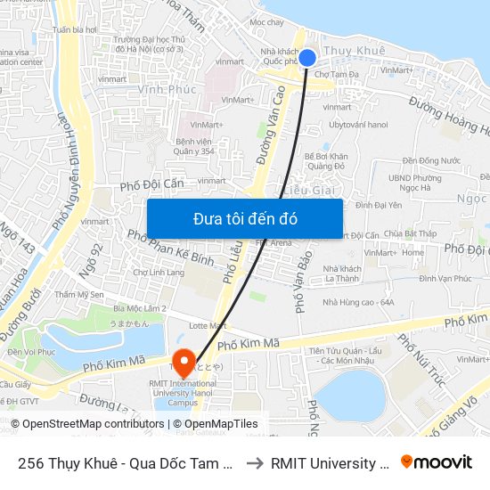 256 Thụy Khuê - Qua Dốc Tam Đa 100m to RMIT University Hanoi map