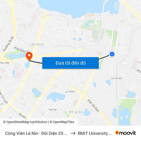 Công Viên Lê Nin - Đối Diện 35 Trần Phú to RMIT University Hanoi map