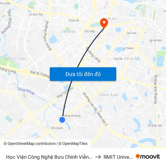 Học Viện Công Nghệ Bưu Chính Viễn Thông - Trần Phú (Hà Đông) to RMIT University Hanoi map