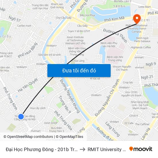 Đại Học Phương Đông - 201b Trung Kinh to RMIT University Hanoi map