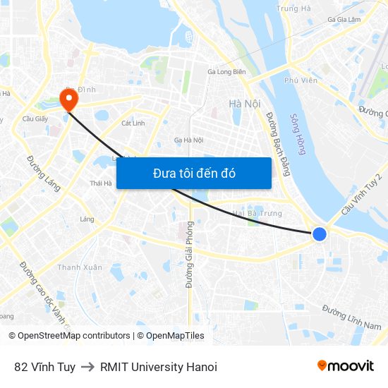 82 Vĩnh Tuy to RMIT University Hanoi map