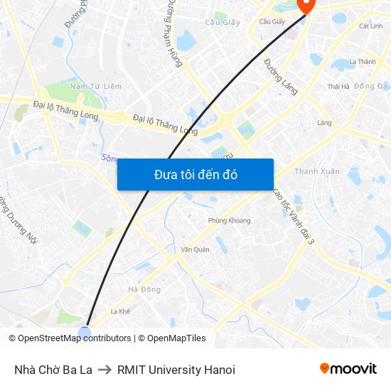 Nhà Chờ Ba La to RMIT University Hanoi map