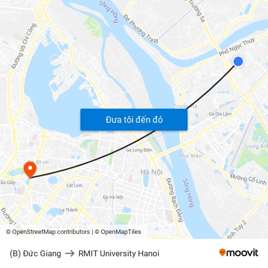 (B) Đức Giang to RMIT University Hanoi map