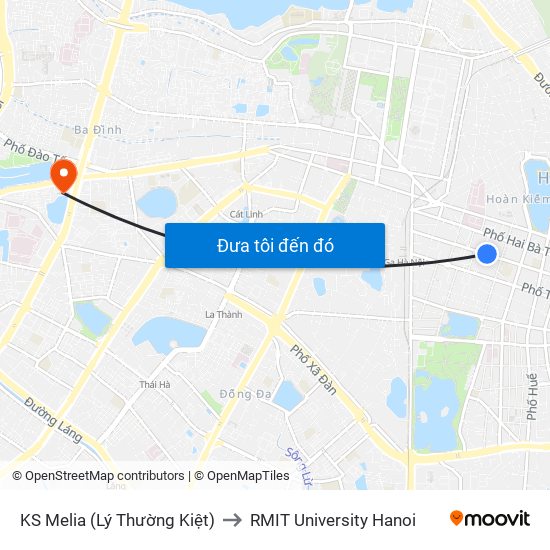 KS Melia (Lý Thường Kiệt) to RMIT University Hanoi map
