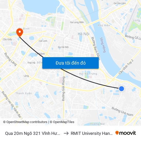 Qua 20m Ngõ 321 Vĩnh Hưng to RMIT University Hanoi map
