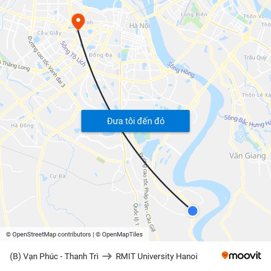 (B) Vạn Phúc - Thanh Trì to RMIT University Hanoi map