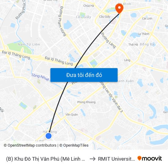 (B) Khu Đô Thị Văn Phú (Mê Linh Plaza Hà Đông) to RMIT University Hanoi map