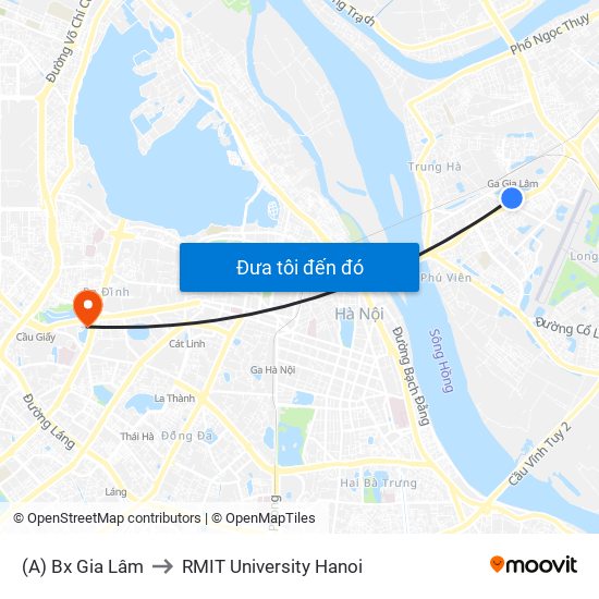 (A) Bx Gia Lâm to RMIT University Hanoi map