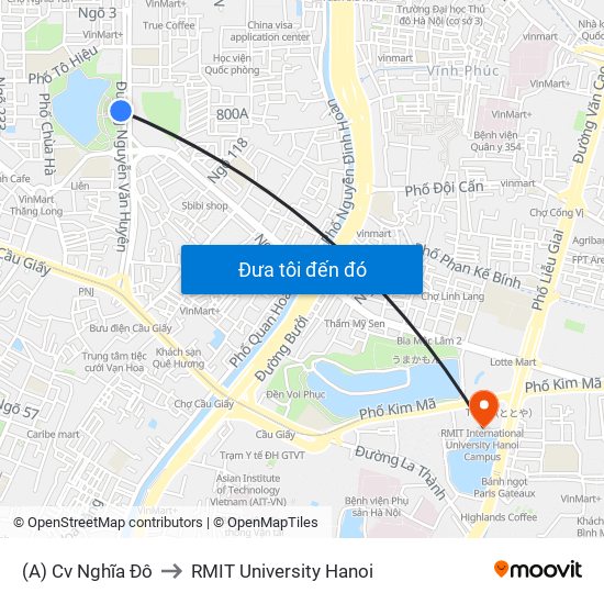(A) Cv Nghĩa Đô to RMIT University Hanoi map