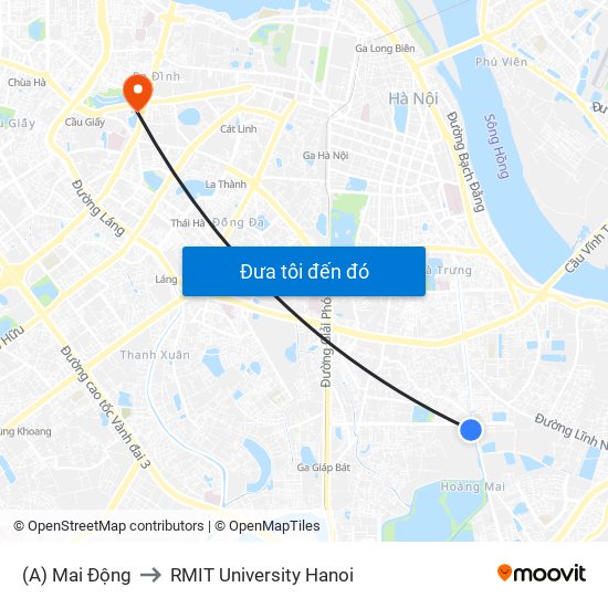 (A) Mai Động to RMIT University Hanoi map