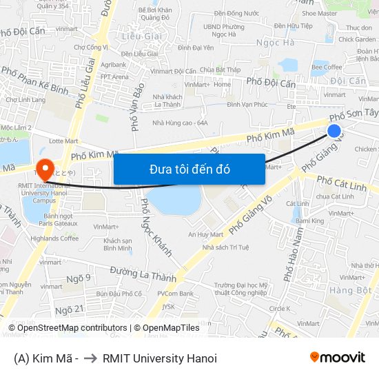(A) Kim Mã - to RMIT University Hanoi map