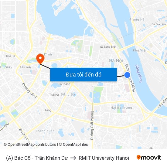 (A) Bác Cổ - Trần Khánh Dư to RMIT University Hanoi map