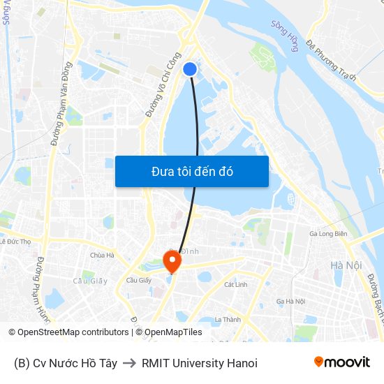 (B) Cv Nước Hồ Tây to RMIT University Hanoi map