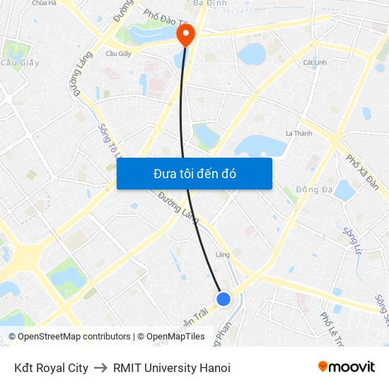 Kđt Royal City to RMIT University Hanoi map