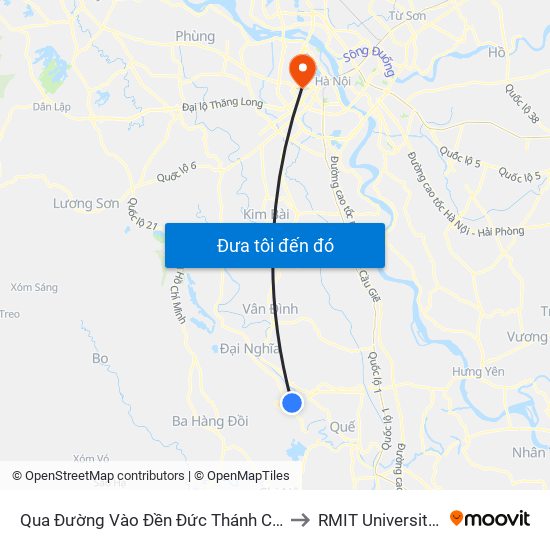 Qua Đường Vào Đền Đức Thánh Cả 80m, Dt425 to RMIT University Hanoi map