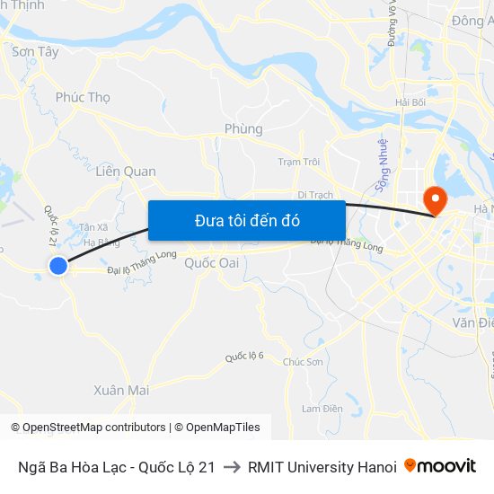 Ngã Ba Hòa Lạc - Quốc Lộ 21 to RMIT University Hanoi map