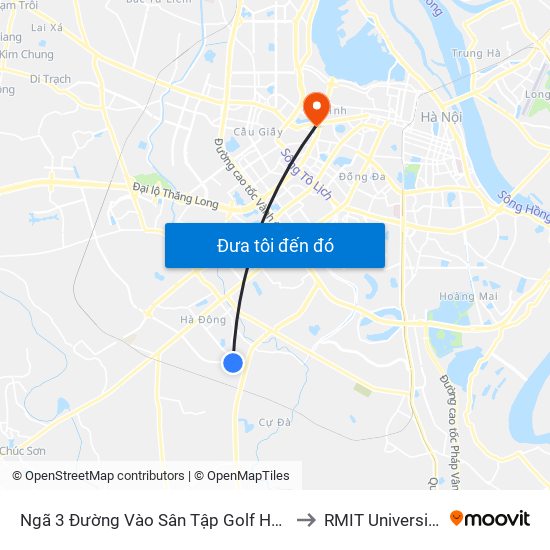 Ngã 3 Đường Vào Sân Tập Golf  Hà Đông - Văn Phú to RMIT University Hanoi map