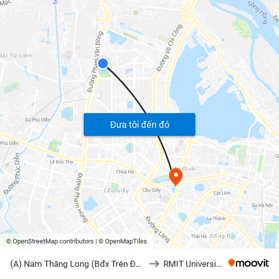 (A) Nam Thăng Long (Bđx Trên Đường Đỗ Nhuận) to RMIT University Hanoi map