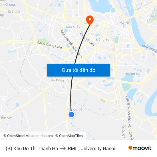 (B) Khu Đô Thị Thanh Hà to RMIT University Hanoi map