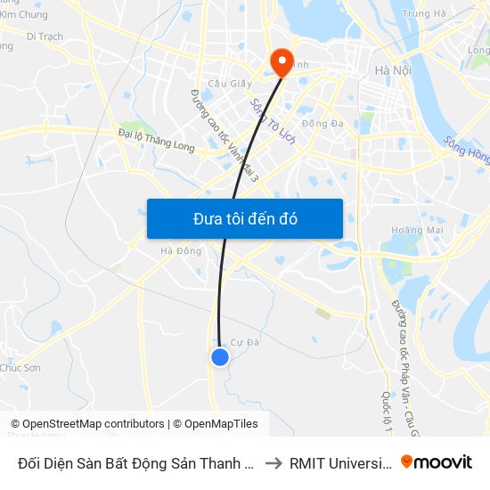 Đối Diện Sàn Bất Động Sản Thanh Hà Mường Thanh to RMIT University Hanoi map