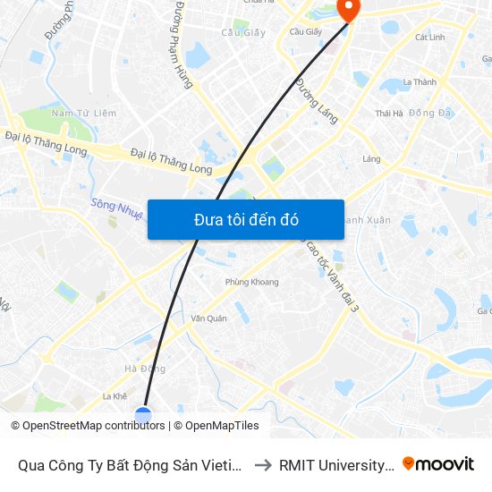 Qua Công Ty Bất Động Sản Vietinevest 40m to RMIT University Hanoi map