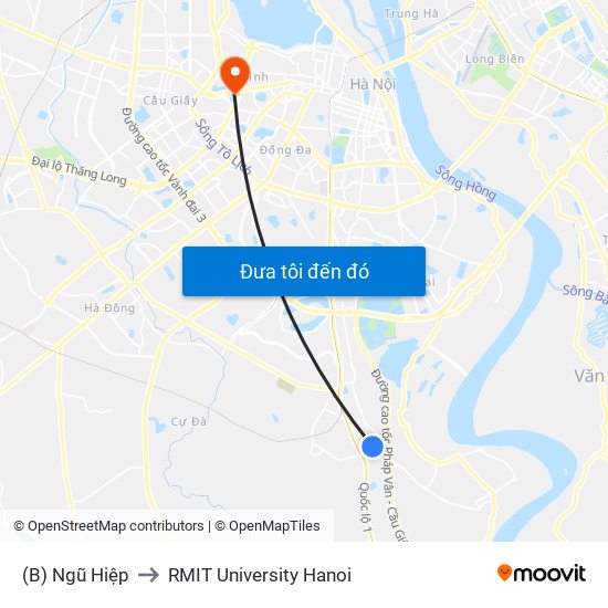 (B) Ngũ Hiệp to RMIT University Hanoi map