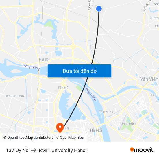 Đối Diện Sân Bóng Trên Đường Uy Nỗ to RMIT University Hanoi map