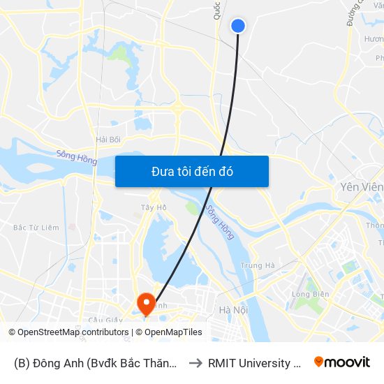 (B) Đông Anh (Bvđk Bắc Thăng Long) to RMIT University Hanoi map