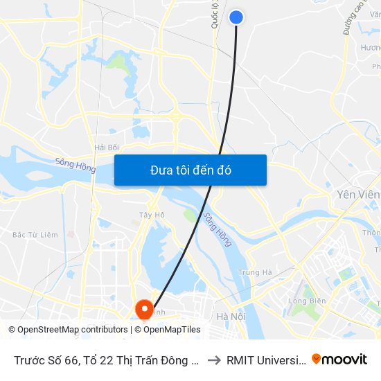 Trước Số 66, Tổ 22 Thị Trấn Đông Anh, Đường Uy Nỗ to RMIT University Hanoi map