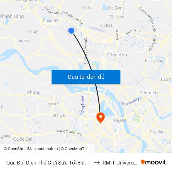 Qua Đối Diện Thế Giới Sữa Tốt Đường Ngô Miên 30m to RMIT University Hanoi map