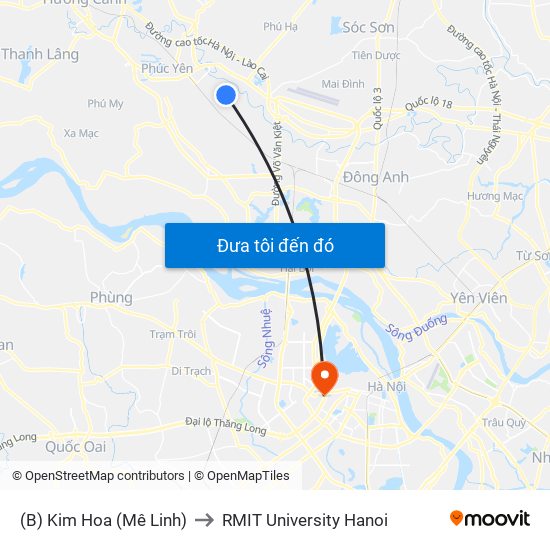 (B) Kim Hoa (Mê Linh) to RMIT University Hanoi map