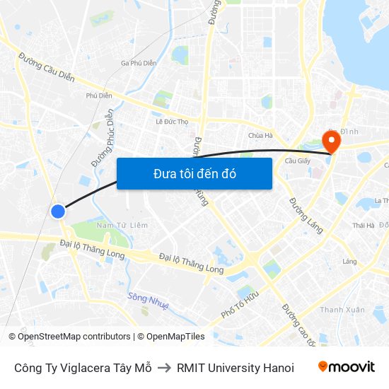 Công Ty Viglacera Tây Mỗ to RMIT University Hanoi map