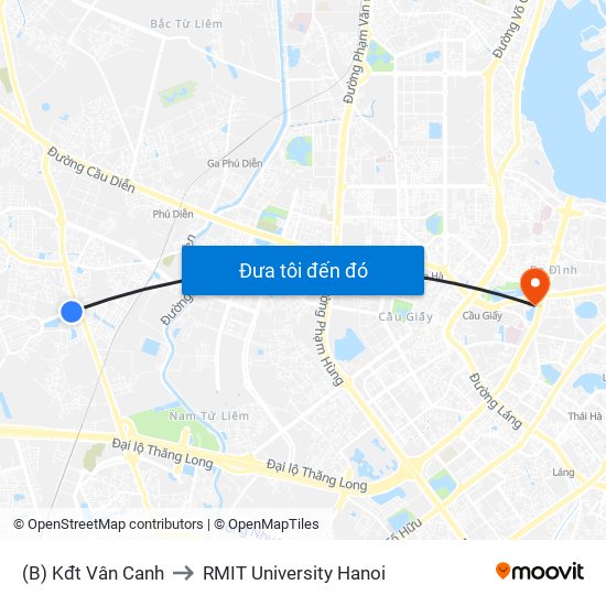 (B) Kđt Vân Canh to RMIT University Hanoi map