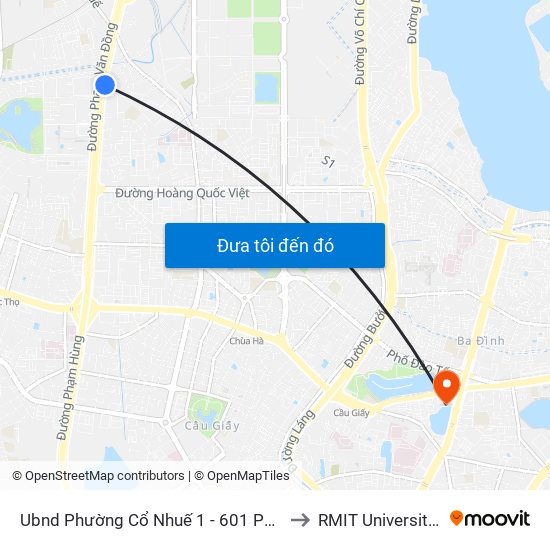 Ubnd Phường Cổ Nhuế 1 - 601 Phạm Văn Đồng to RMIT University Hanoi map