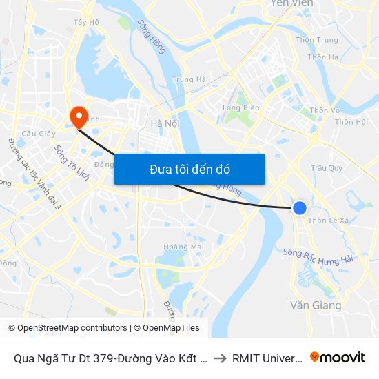 Qua Ngã Tư Đt 379-Đường Vào Kđt Vinhomes Khoảng 50m to RMIT University Hanoi map