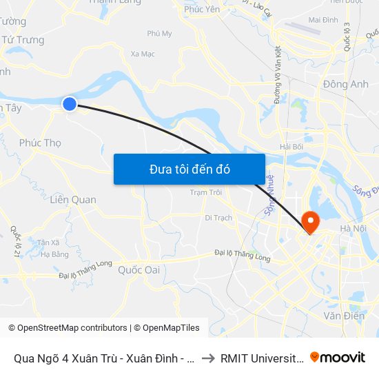 Qua Ngõ 4 Xuân Trù - Xuân Đình - Phúc Thọ 50m to RMIT University Hanoi map