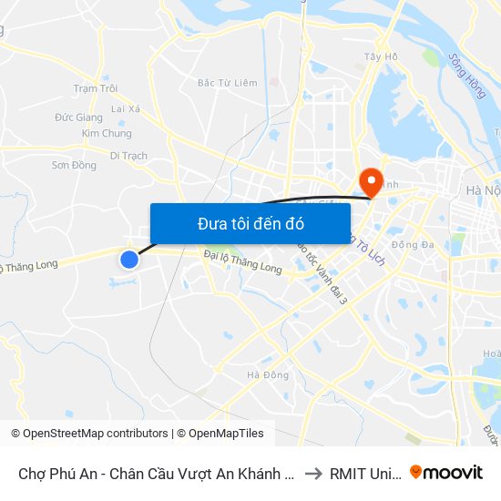Chợ Phú An - Chân Cầu Vượt An Khánh (Đối Diện Số Nhà 24 Chân Cầu Vượt An Khánh) to RMIT University Hanoi map
