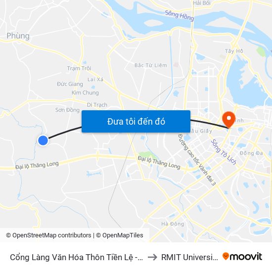 Cổng Làng Văn Hóa Thôn Tiền Lệ - Đê Song Phương to RMIT University Hanoi map