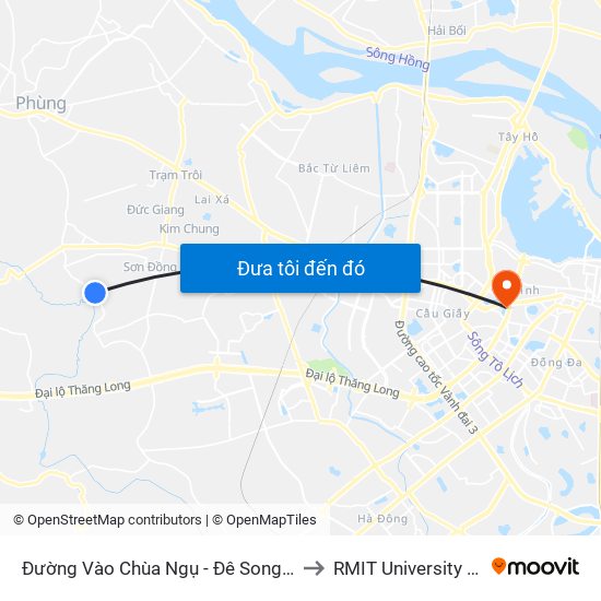 Đường Vào Chùa Ngụ - Đê Song Phương to RMIT University Hanoi map