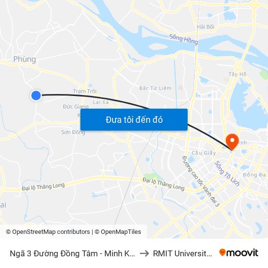 Ngã 3 Đường Đồng Tâm - Minh Khai, Cát Quế to RMIT University Hanoi map