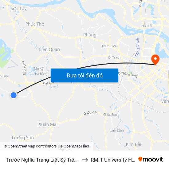 Trước Nghĩa Trang Liệt Sỹ Tiến Xuân to RMIT University Hanoi map