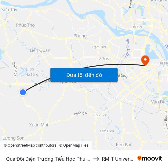 Qua Đối Diện Trường Tiểu Học Phú Cát 50m - Xã Phú Cát to RMIT University Hanoi map