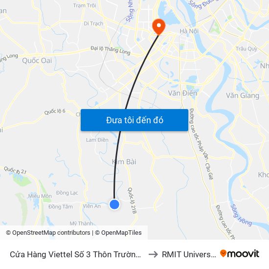 Cửa Hàng Viettel Số 3 Thôn Trường Xuân - Tỉnh Lộ 429 to RMIT University Hanoi map
