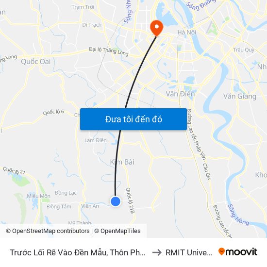 Trước Lối Rẽ Vào Đền Mẫu, Thôn Phú Khang 80m - Tỉnh Lộ 429 to RMIT University Hanoi map