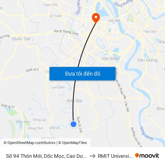 Số 94 Thôn Mới, Dốc Mọc, Cao Dương - Tỉnh Lộ 429 to RMIT University Hanoi map