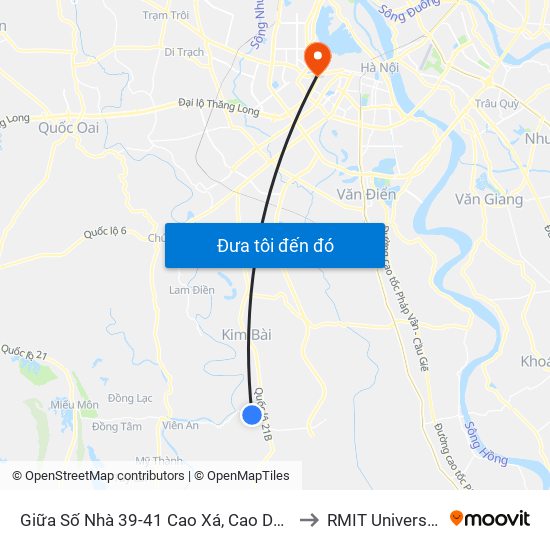 Giữa Số Nhà 39-41 Cao Xá, Cao Dương - Tỉnh Lộ 429 to RMIT University Hanoi map