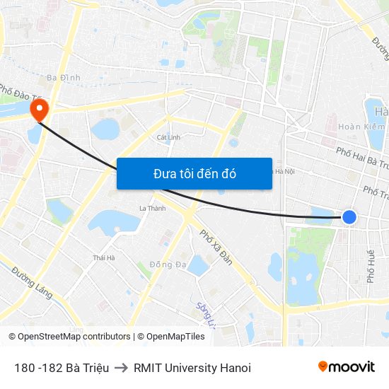 180 -182 Bà Triệu to RMIT University Hanoi map